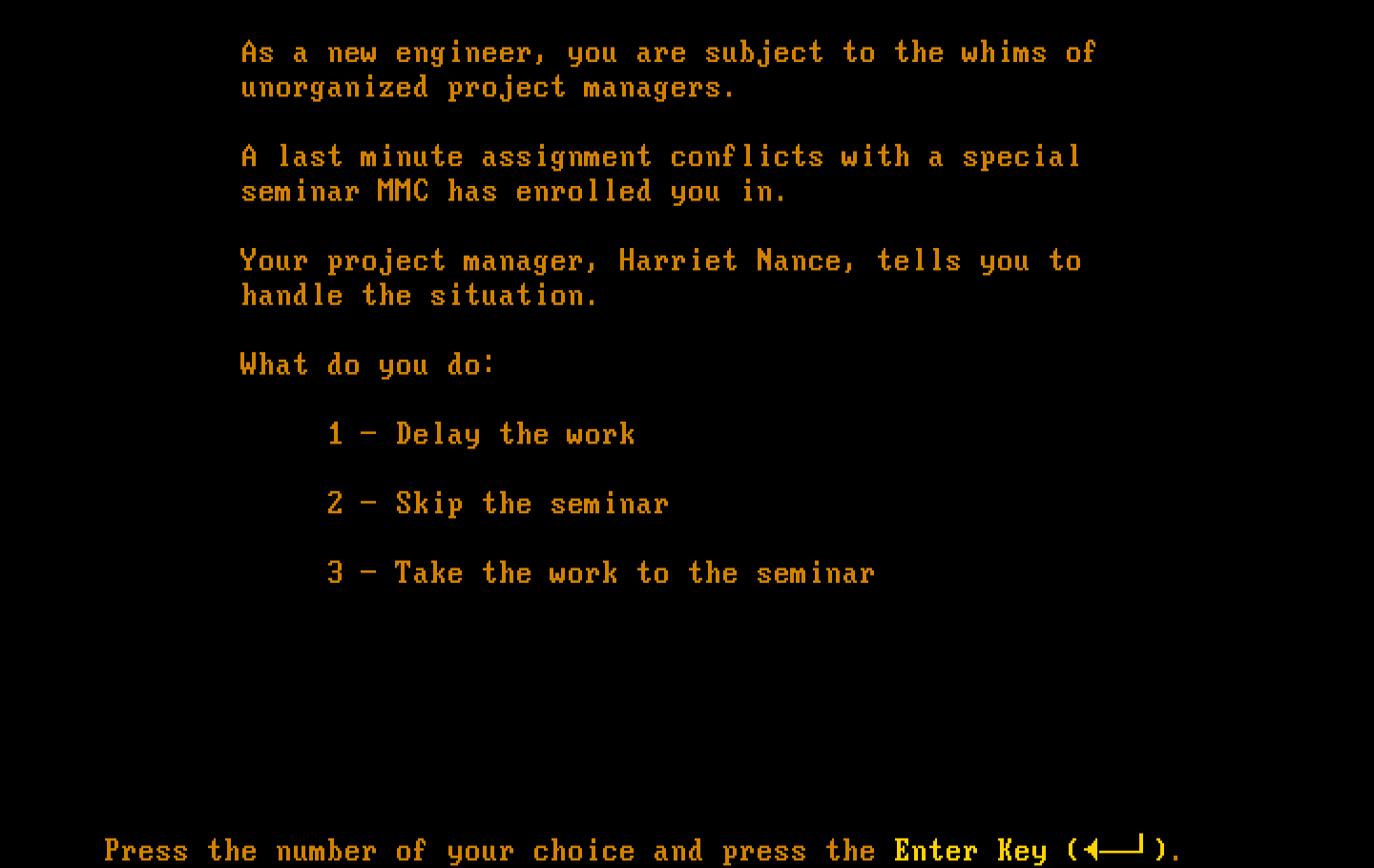 Executive Suite IBM PC/Compatibles Screenshot: How would you handle this situation?