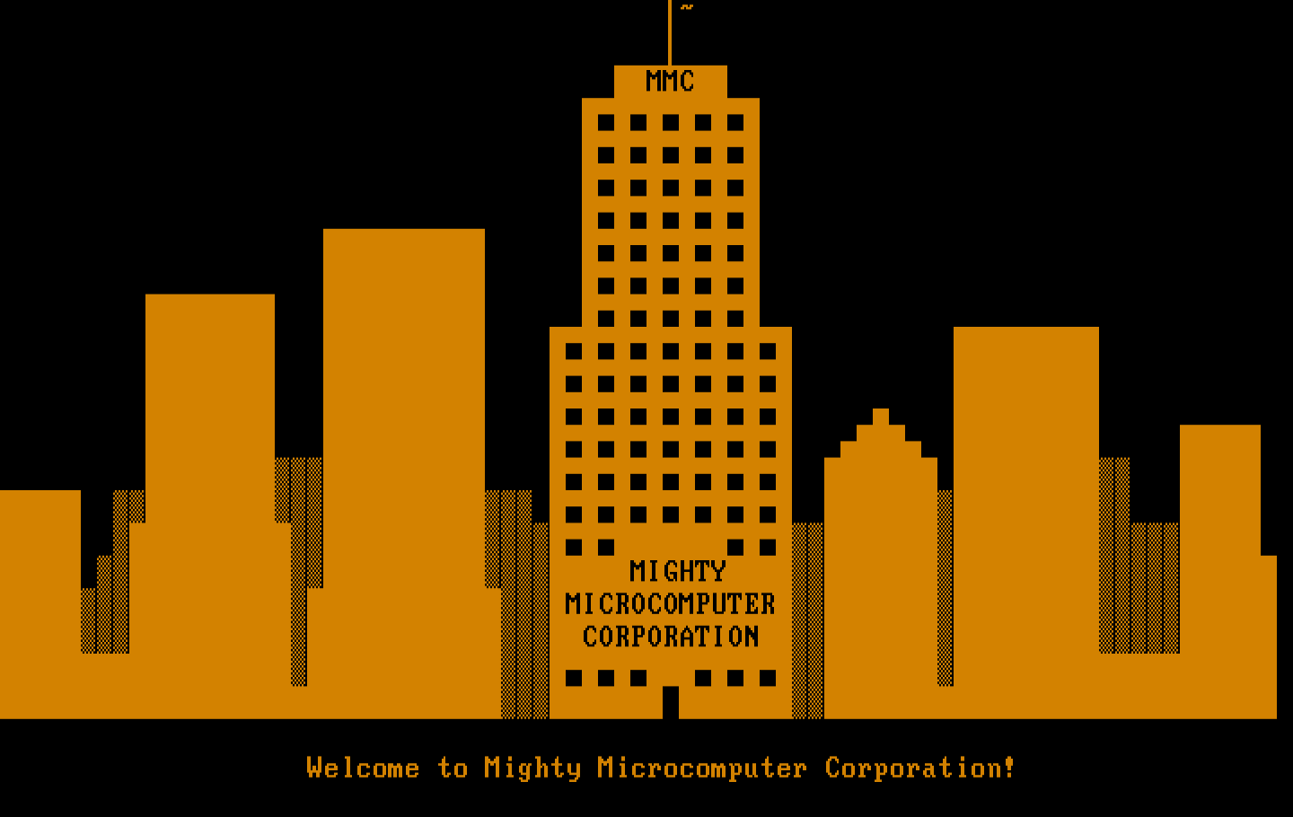 Executive Suite IBM PC/Compatibles Screenshot: Welcome to the Mighty Microcomputer Corporation!