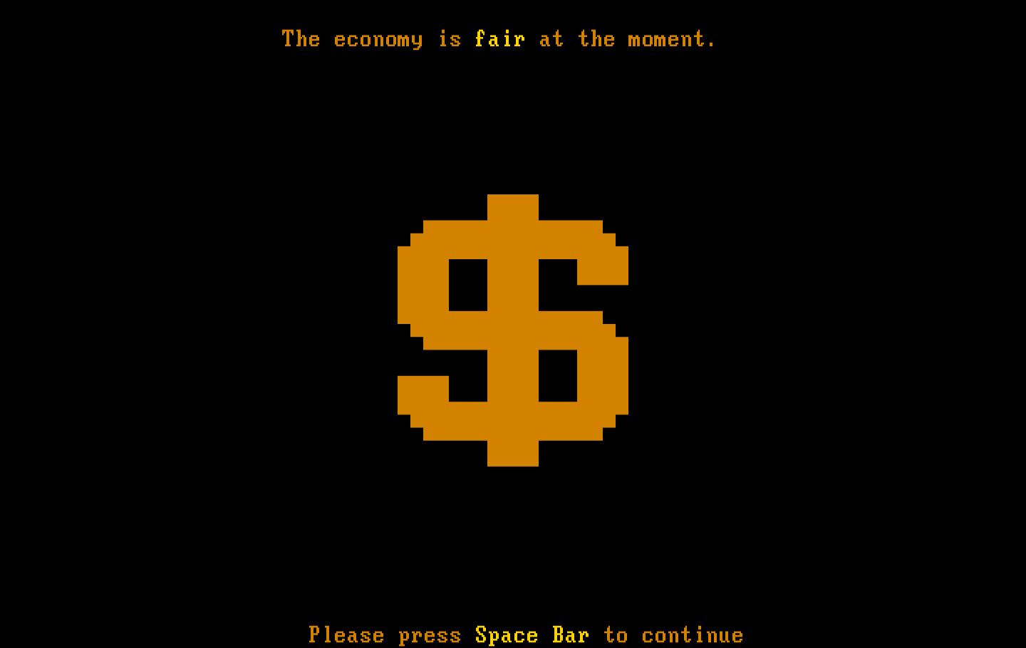Executive Suite IBM PC/Compatibles Screenshot: The economy is fair at the moment...