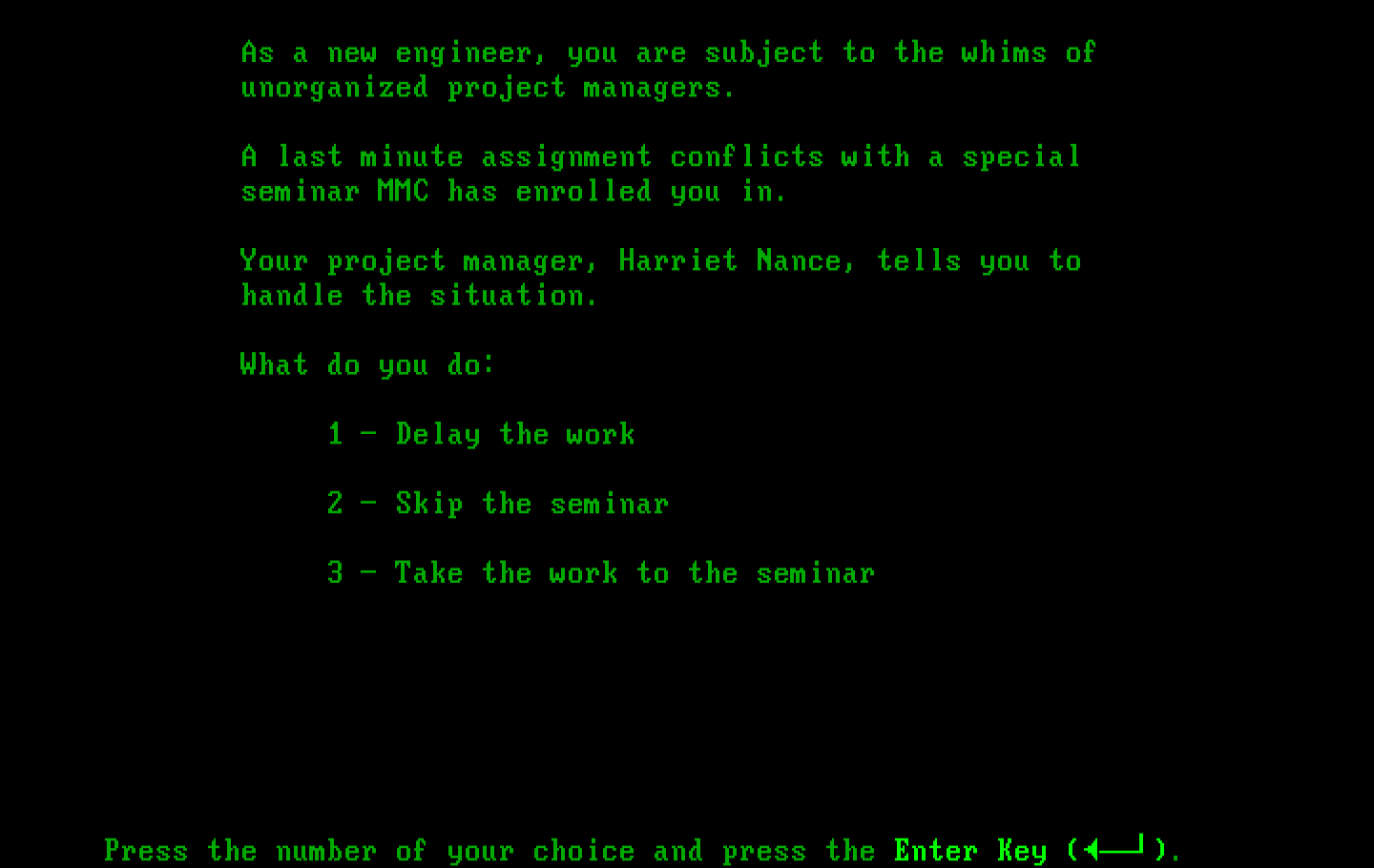 Executive Suite IBM PC/Compatibles Screenshot: How would you handle this situation?