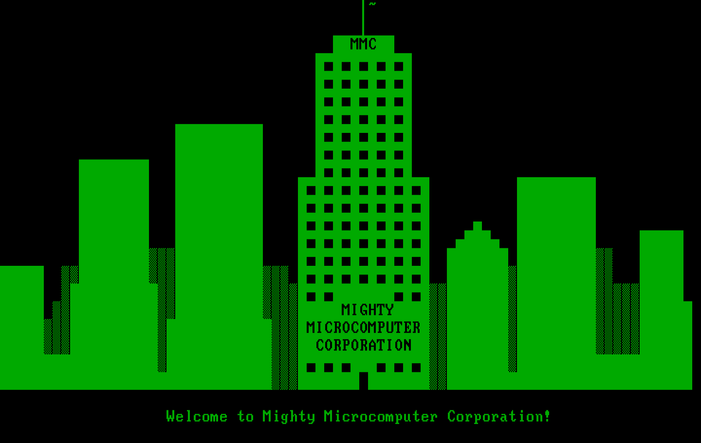 Executive Suite IBM PC/Compatibles Screenshot: Welcome to the Mighty Microcomputer Corporation!