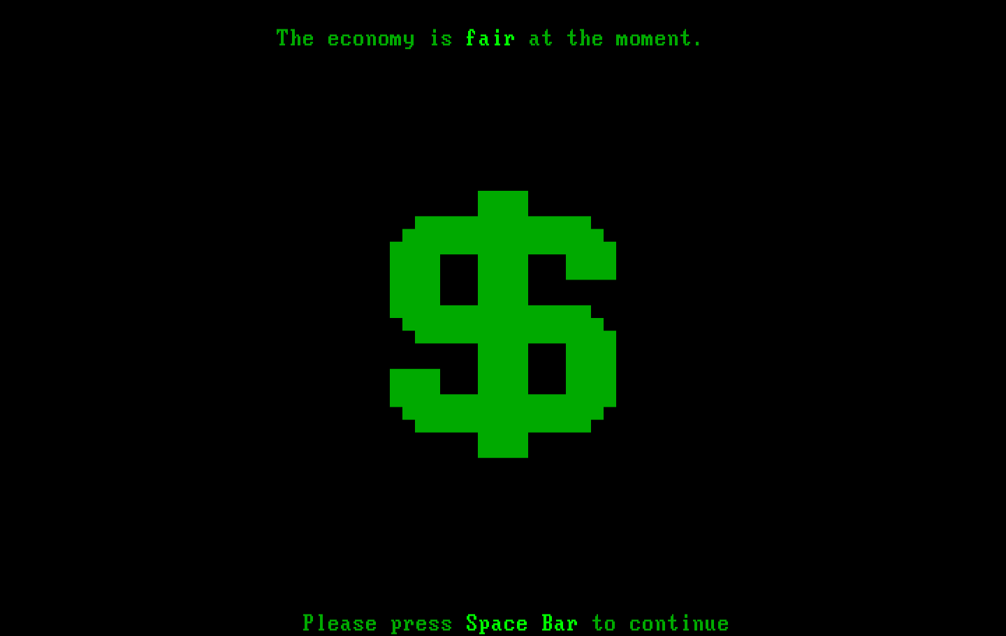 Executive Suite IBM PC/Compatibles Screenshot: The economy is fair at the moment...
