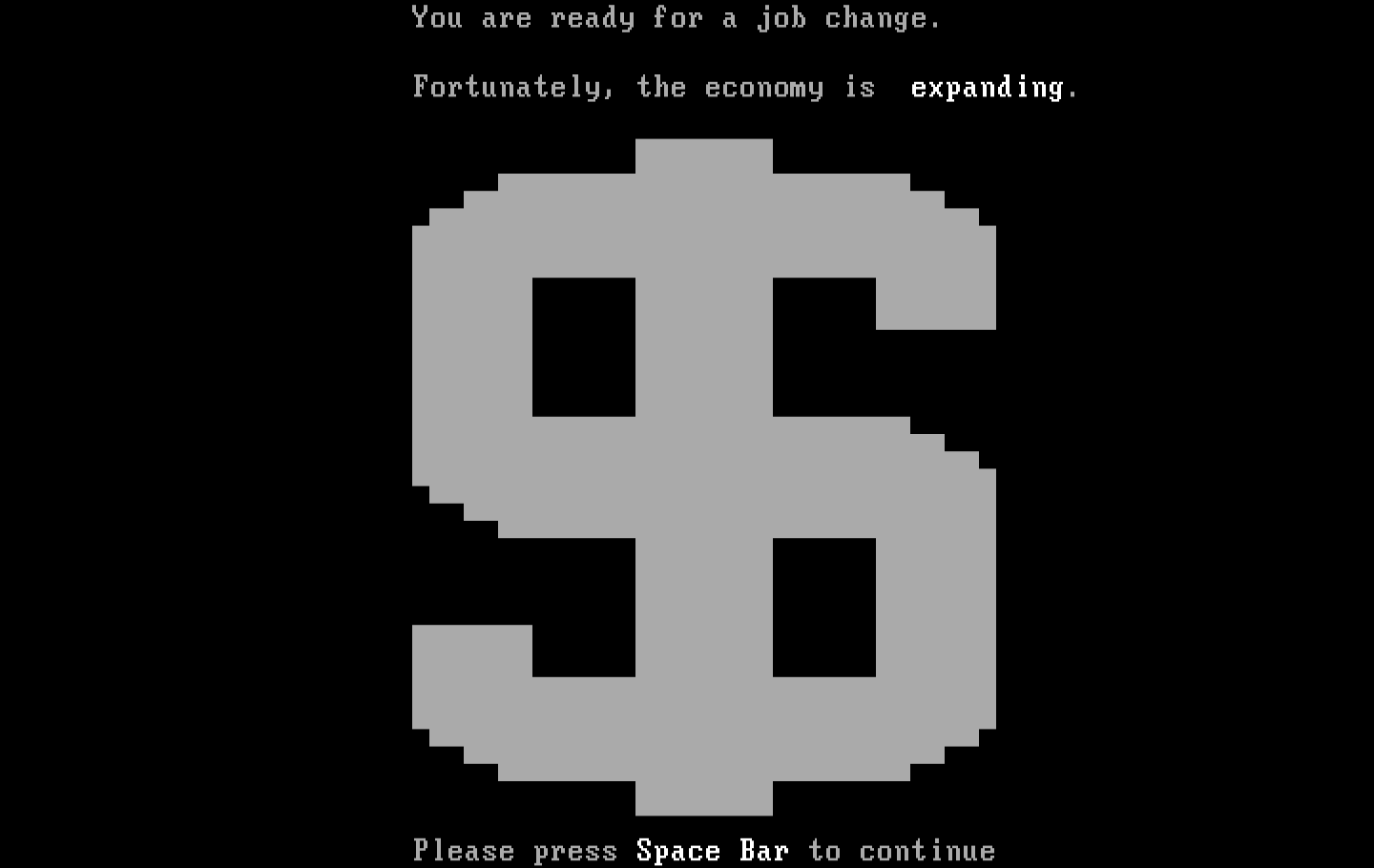 Executive Suite IBM PC/Compatibles Screenshot: The economy is expanding now...
