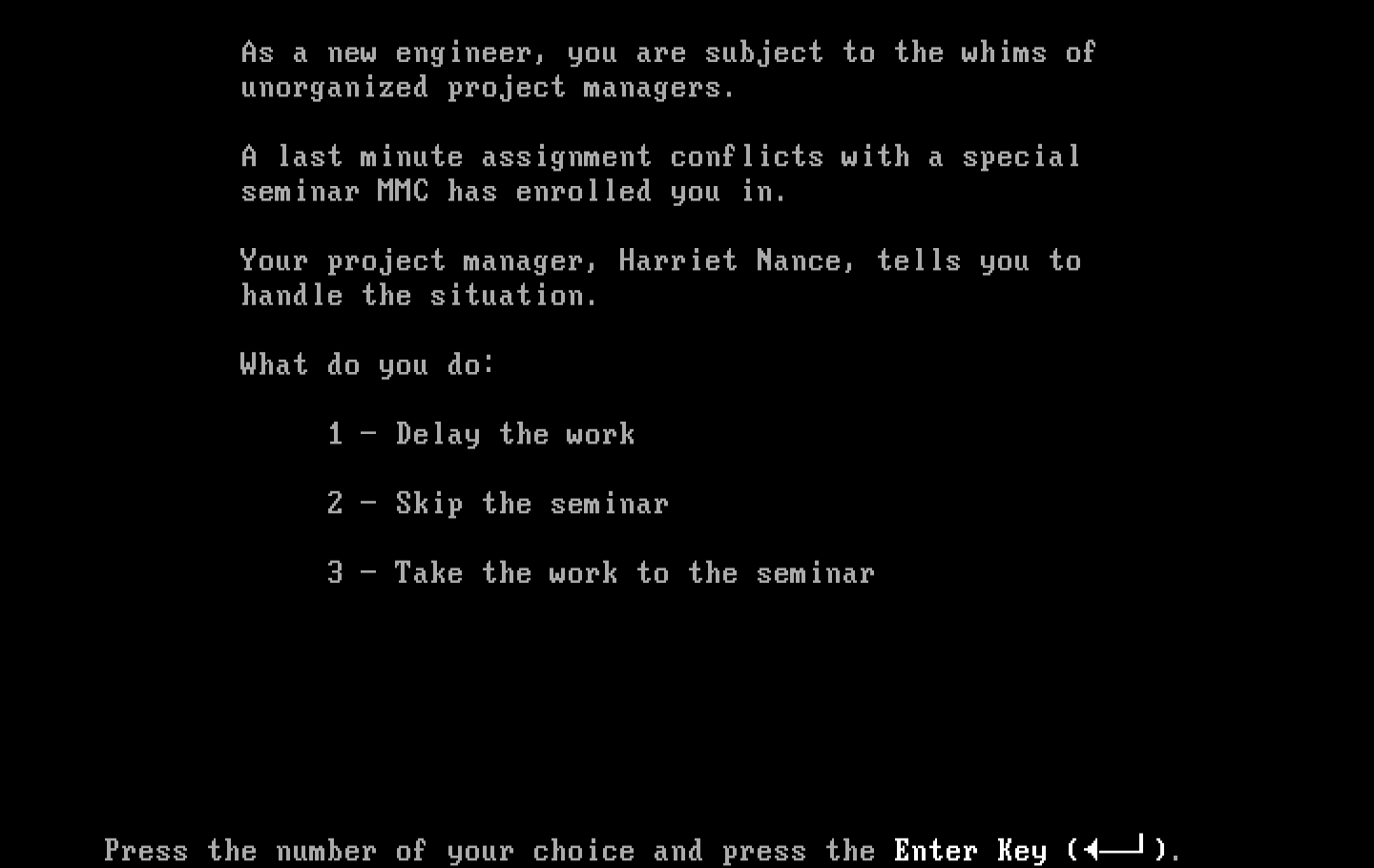 Executive Suite IBM PC/Compatibles Screenshot: How would you handle this situation?