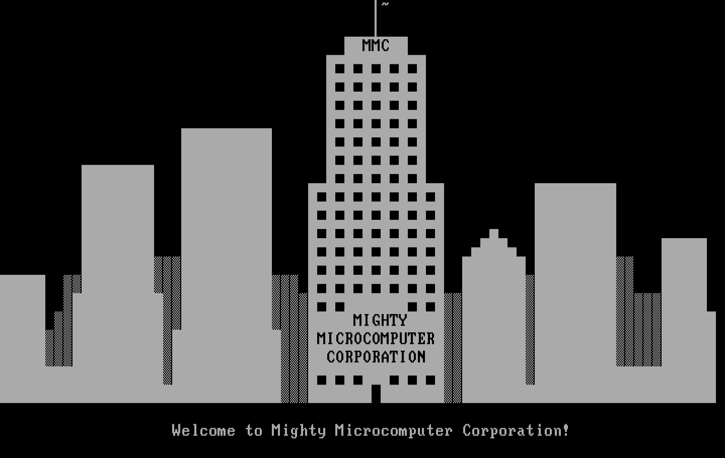 Executive Suite IBM PC/Compatibles Screenshot: Welcome to the Mighty Microcomputer Corporation!