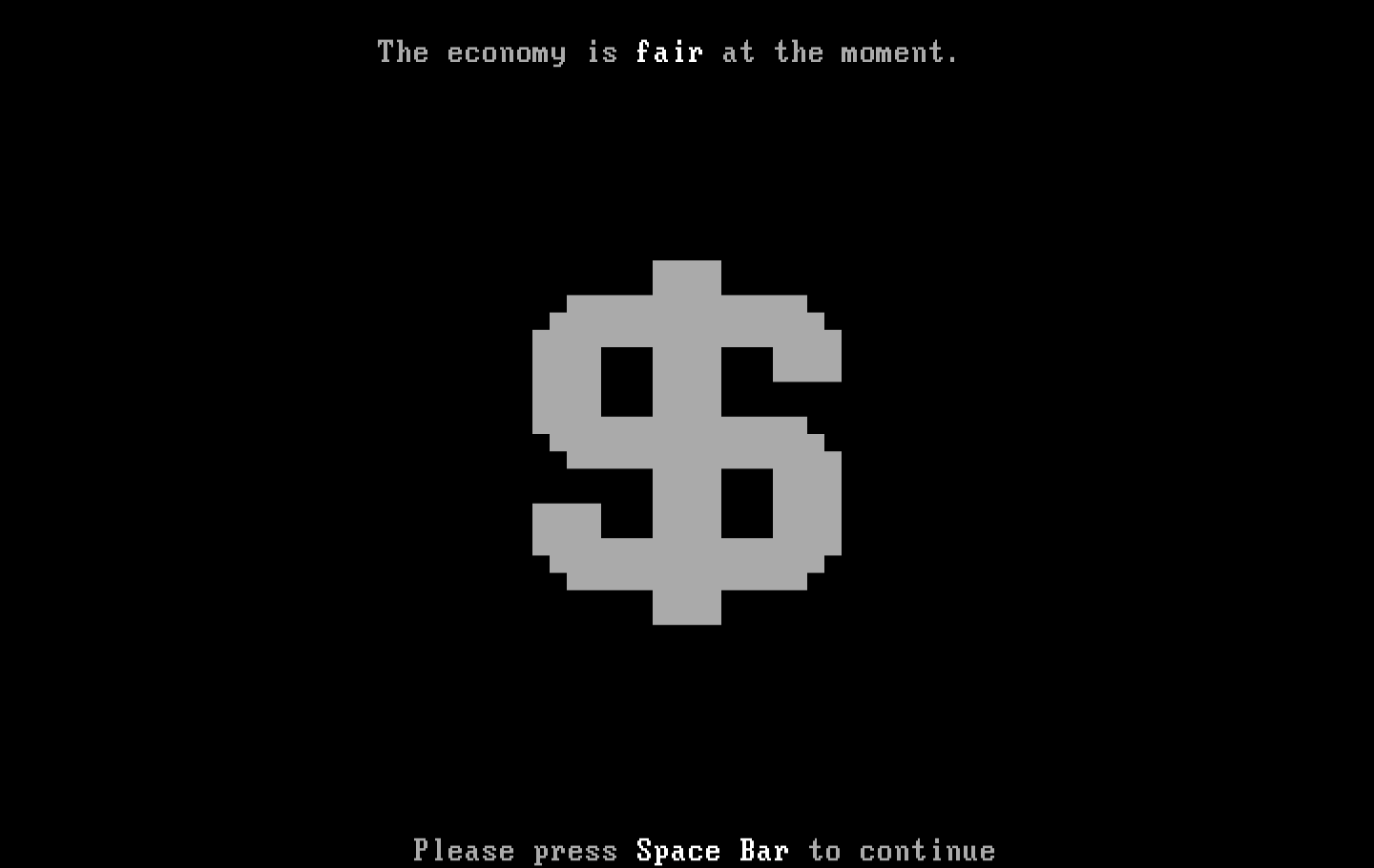 Executive Suite IBM PC/Compatibles Screenshot: The economy is fair at the moment...