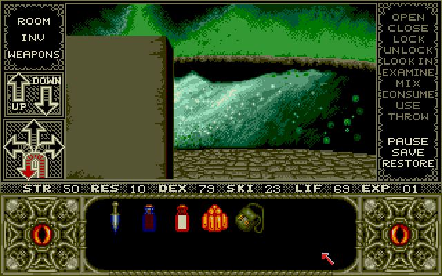Elvira Amiga Screenshot: Looking straight down...