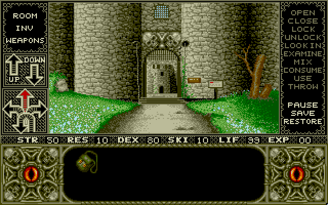Elvira Amiga Screenshot: Game start.