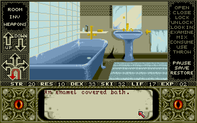 Elvira Amiga Screenshot: Not much here in the bathroom.