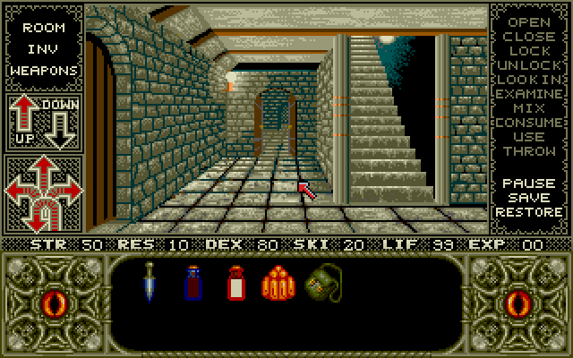 Elvira Amiga Screenshot: Exploring the castle corridors...