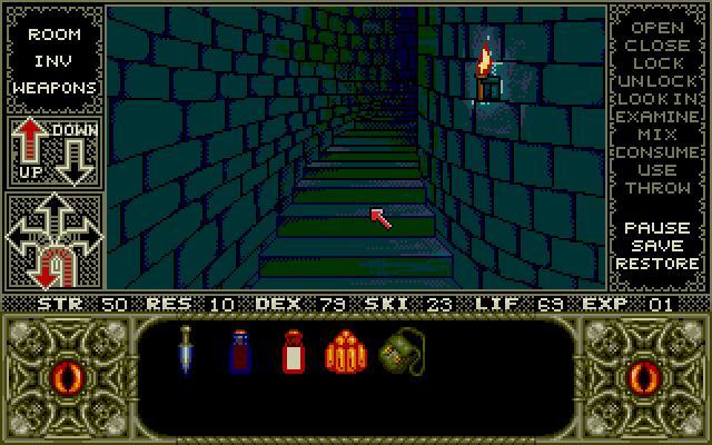 Elvira Amiga Screenshot: Climbing up a staircase...