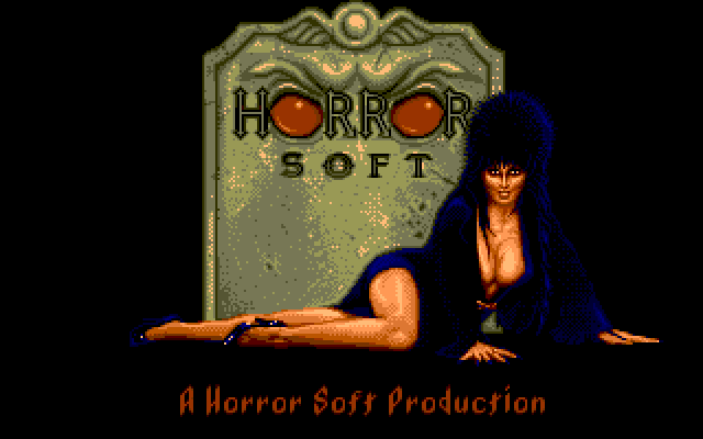Elvira Amiga Screenshot: Horror Soft Productions screen.