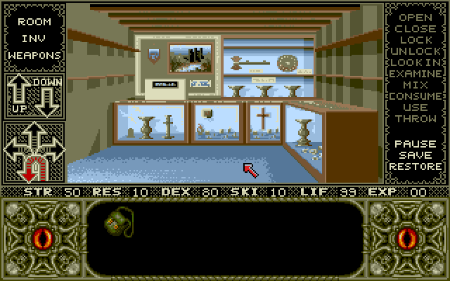 Elvira Amiga Screenshot: Exploring; anything here I should take?