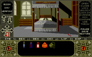 Elvira for Amiga - Exploring a bedroom; who's this here?