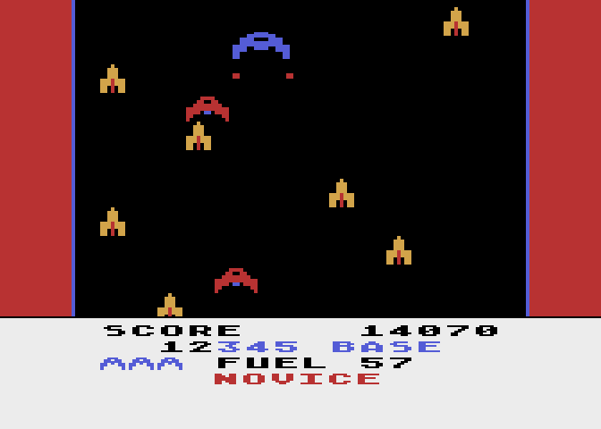 Caverns of Mars Atari 8-bit Screenshot: On to the next section; blast incoming missiles!