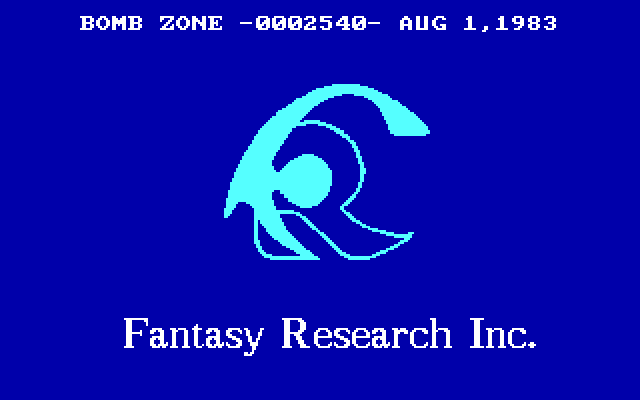 Bomb Zone IBM PC/Compatibles Screenshot: Fantasy Research Inc. logo screen.