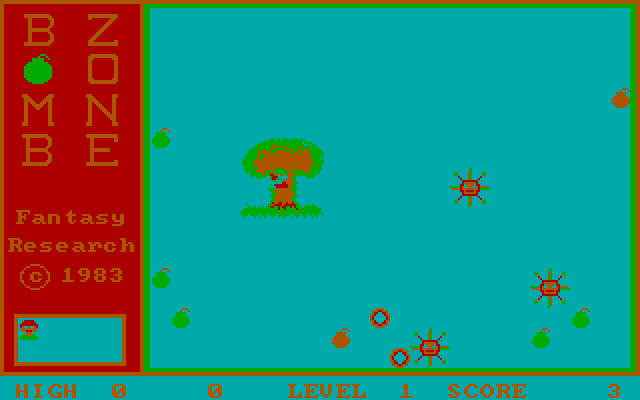 Bomb Zone IBM PC/Compatibles Screenshot: Oops, I exploded! The screen flashes a variety of different colors while a mushroom cloud is animated.