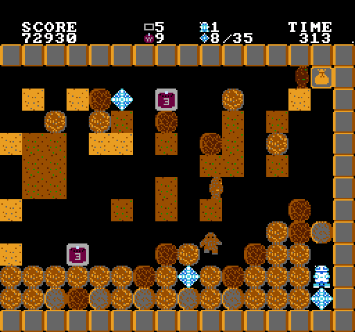 Crystal Mines NES / Famicom Screenshot: A boulder is about to fall on me!