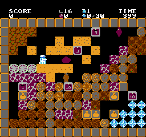 Crystal Mines NES / Famicom Screenshot: Game demo; level 16.