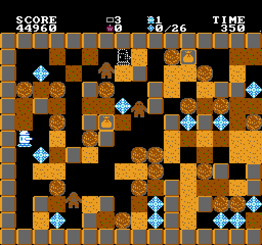Crystal Mines NES / Famicom Screenshot: Start of level three.