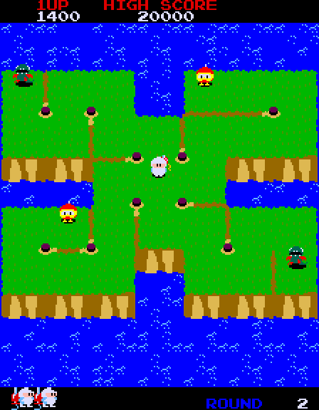 Dig Dug II Arcade Screenshot: Round 2 start.