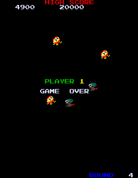 Dig Dug II Arcade Screenshot: Game over.