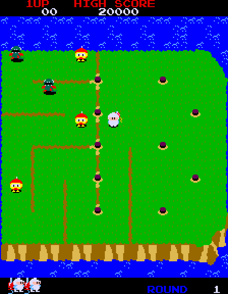 Dig Dug II Arcade Screenshot: Round 1 start.