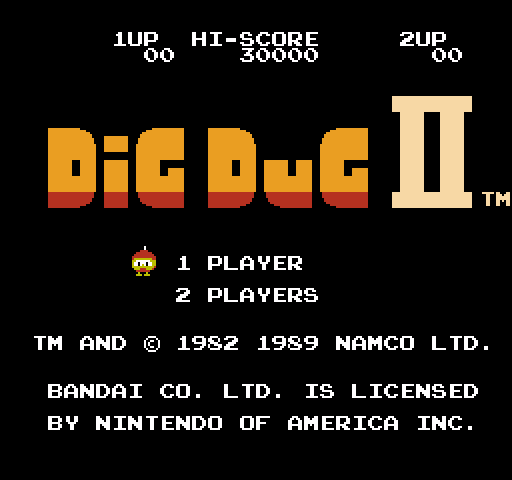 Dig Dug II NES / Famicom Screenshot: Title screen (U.S. version).
