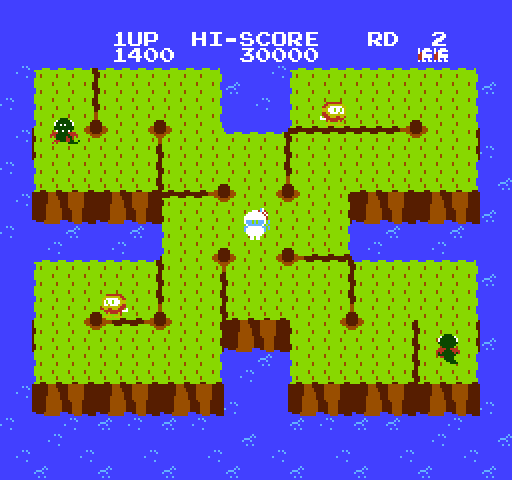 Dig Dug II NES / Famicom Screenshot: Start of round 2.