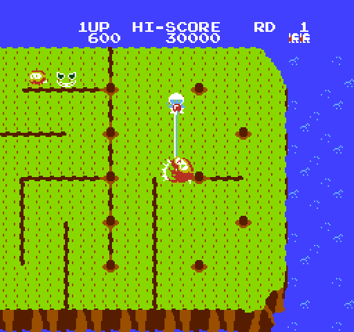 Dig Dug II NES / Famicom Screenshot: Attacking an opponent...