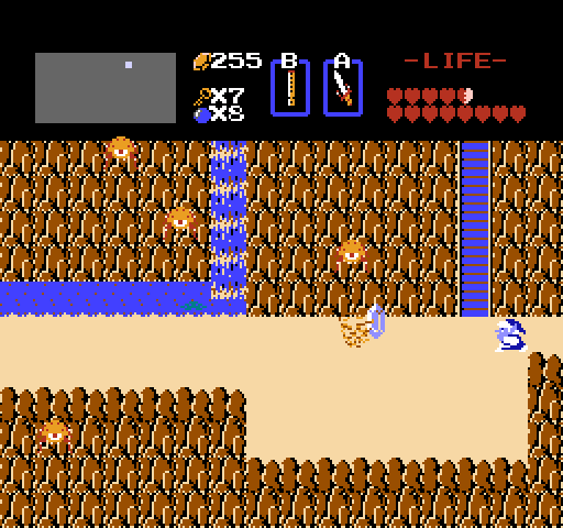 Legend of Zelda, The NES / Famicom Screenshot: A waterfall, and a staircase to...somewhere!