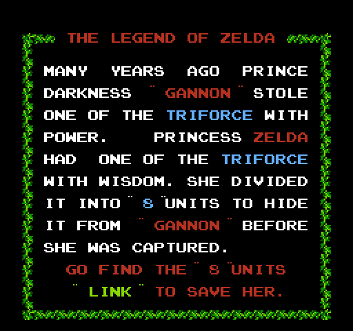 Legend of Zelda, The NES / Famicom Screenshot: The story so far...
