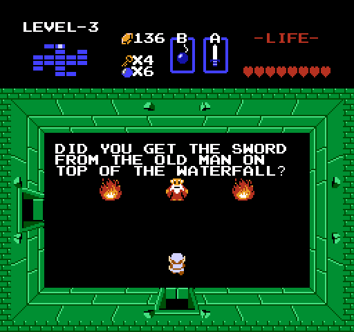 Legend of Zelda, The NES / Famicom Screenshot: A clue! I better check this out...