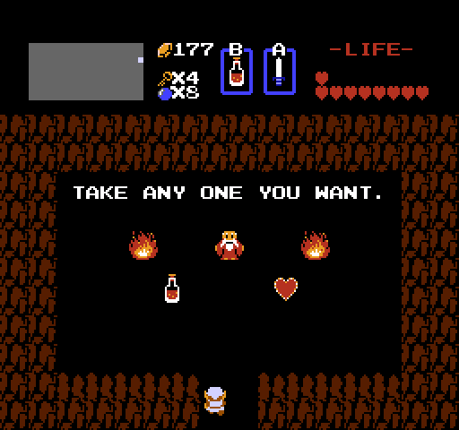 Legend of Zelda, The NES / Famicom Screenshot: Pick an item...