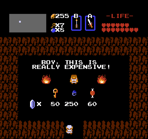 Legend of Zelda, The NES / Famicom Screenshot: Some expensive items...