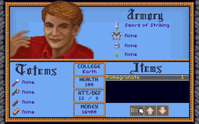SpellCraft: Aspects of Valor IBM PC/Compatibles Screenshot: Inventory screen.