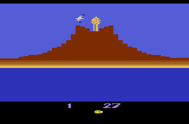 Fathom Atari 2600 Screenshot: Oops, a volcano marks the end of the line in this direction!