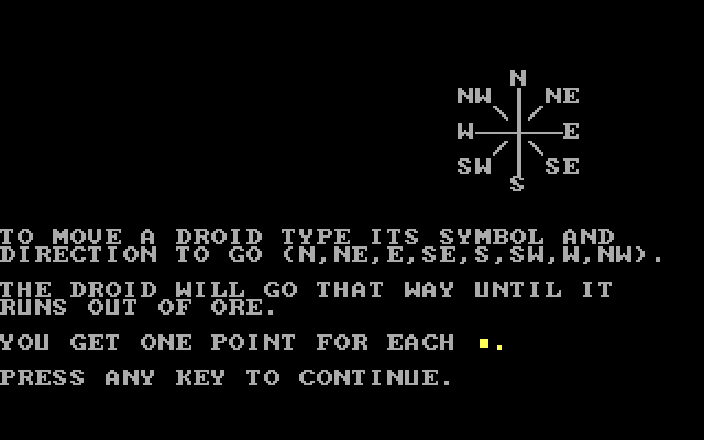 Droids IBM PC/Compatibles Screenshot: Instructions, part 3.