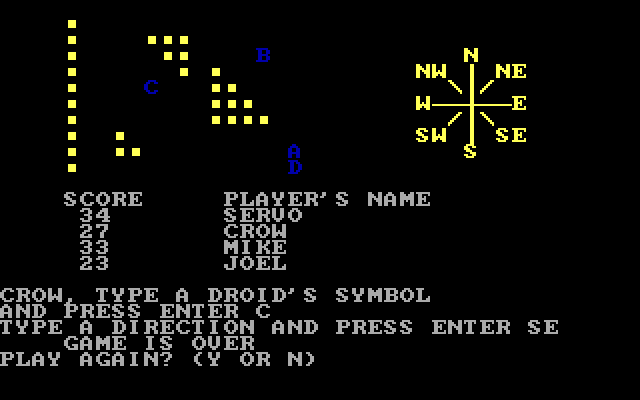 Droids IBM PC/Compatibles Screenshot: Game over; play again?