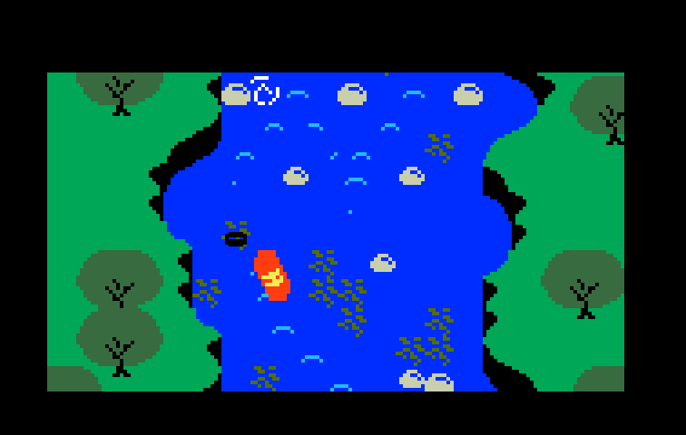 White Water! Intellivision Screenshot: Watch out for old tires, whirlpools, and more!