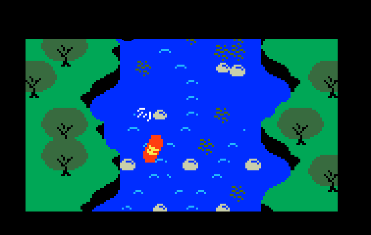 White Water! Intellivision Screenshot: Currents can help you out, but don't crash into rocks!