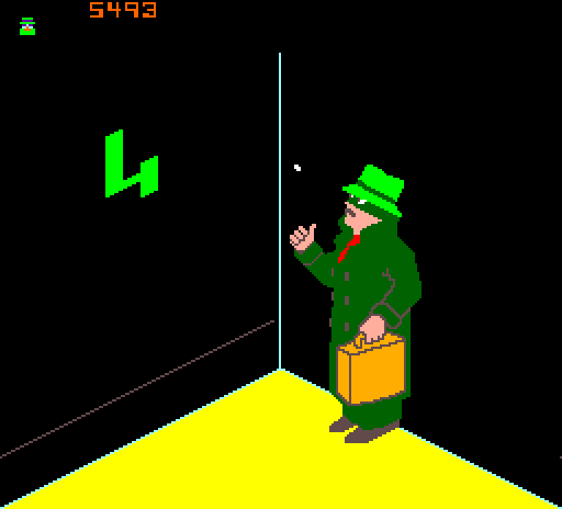 Cloak & Dagger Arcade Screenshot: Tossing a coin to waste time between floors...