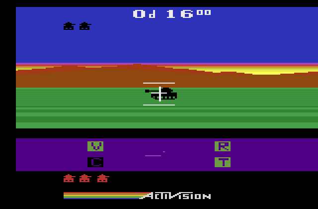 Robot Tank Atari 2600 Screenshot: The sun sets, and I have an enemy tank in sight...