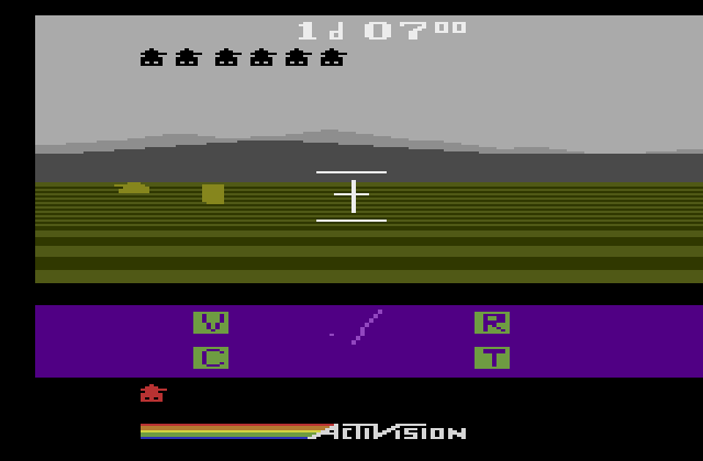 Robot Tank Atari 2600 Screenshot: Rain alert! Even in this weather I think I spot a tank to the left...