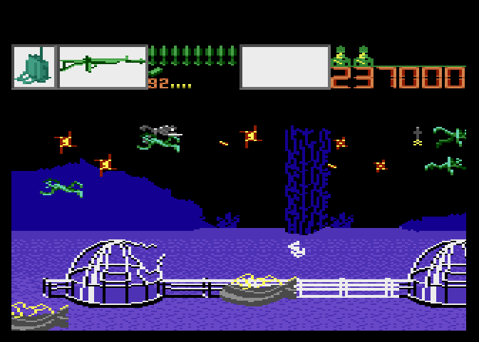 Alien Brigade Atari 7800 Screenshot: Lots of enemy fire here!
