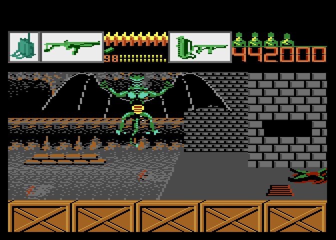 Alien Brigade Atari 7800 Screenshot: Shoot quickly, it's a large, flying alien!