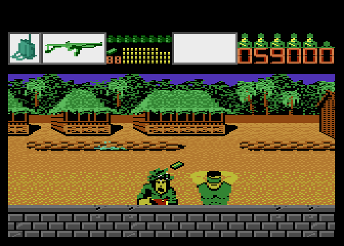 Alien Brigade Atari 7800 Screenshot: Don't shoot the hostage!