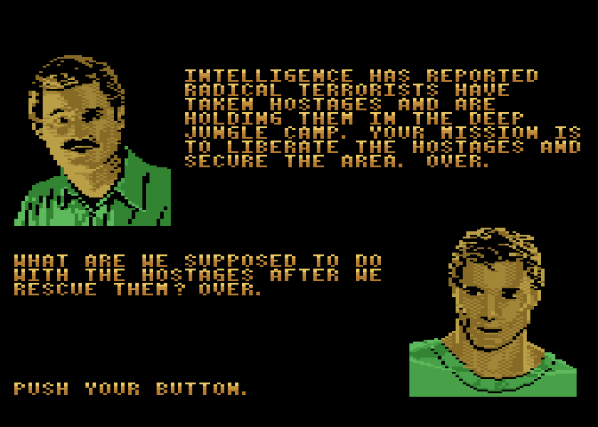 Alien Brigade Atari 7800 Screenshot: Let's take a look at our orders for the first mission...
