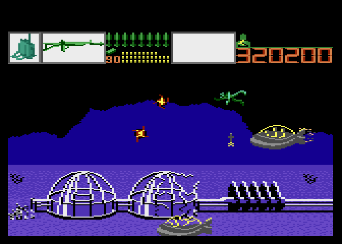 Alien Brigade Atari 7800 Screenshot: Protect these underwater structures...