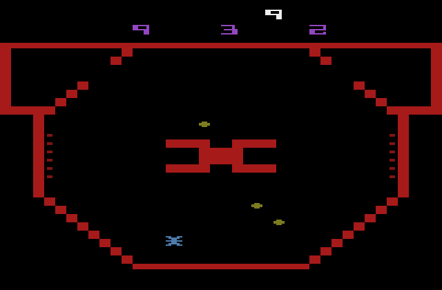 Reactor Atari 2600 Screenshot: A more difficult skill level; the reactor isn't protected from collisions!
